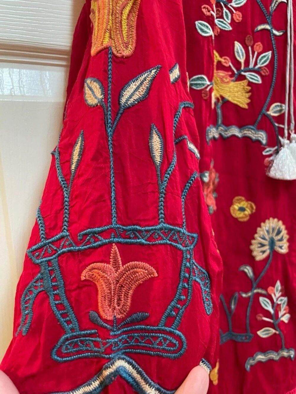 JOHNNY WAS Red "Mayson" Floral Embroidered  3/4 Length Sleeves Tunic Shirt Sz 2X - Picture 9 of 15